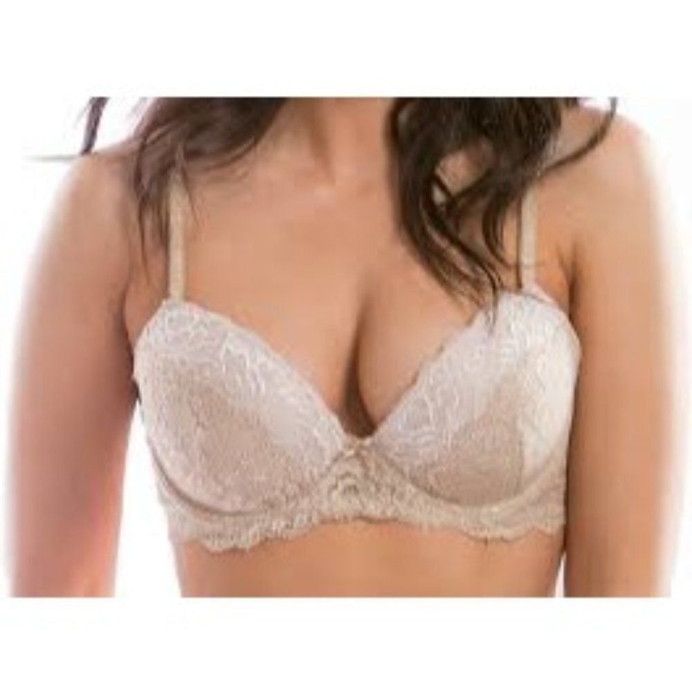 Hers by Herman Womens Nude Floral Lace Wireless Crossback Demi Bra Size 36D